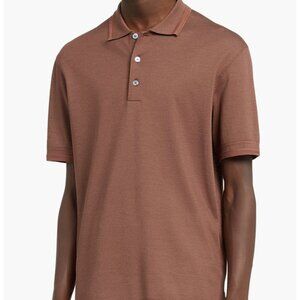 Ermenegildo Zegna Silk Cotton Short Sleeve Polo Shirt in Rust Brown Size XL